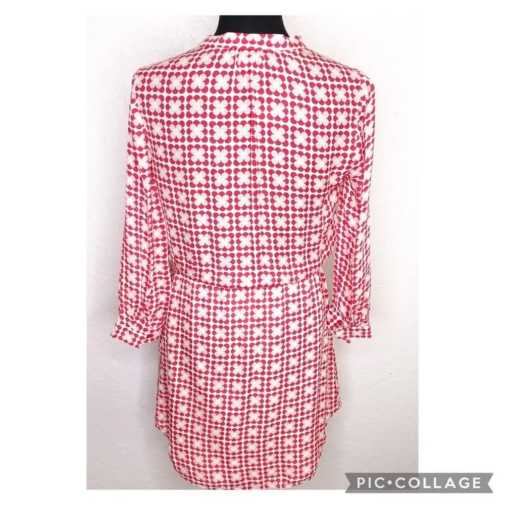 Boden red white pink floral silk drawstring waist shirt dress size 4R